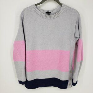 Talbots Cozy Knit Color Block Pullover Sweater XSP Side Button Relaxed Gray Pink